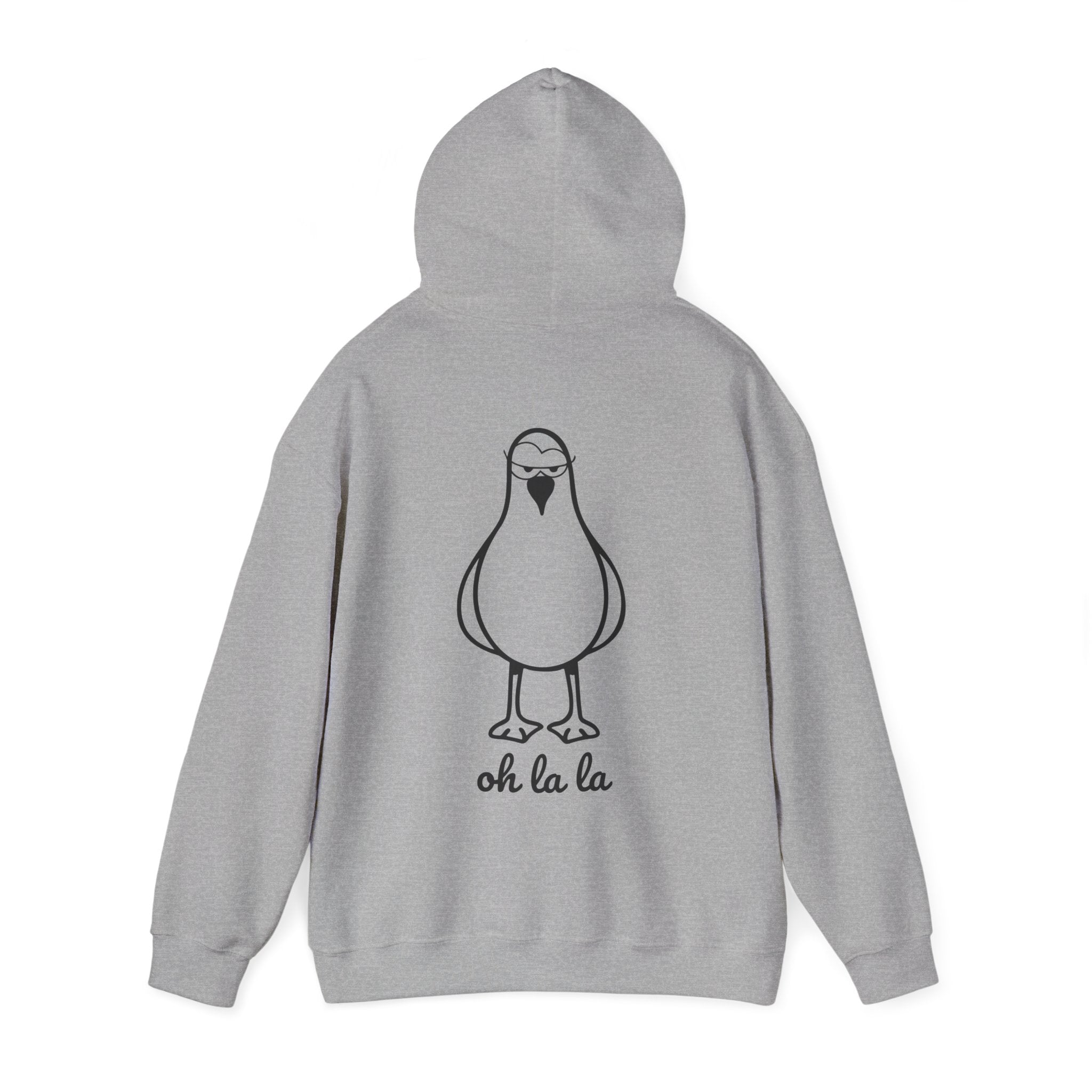 Hoodie „Sexy Möwe – Oh La La“ – Unisex Hoodie mit kleinem Frontprint & großem Rückenprint