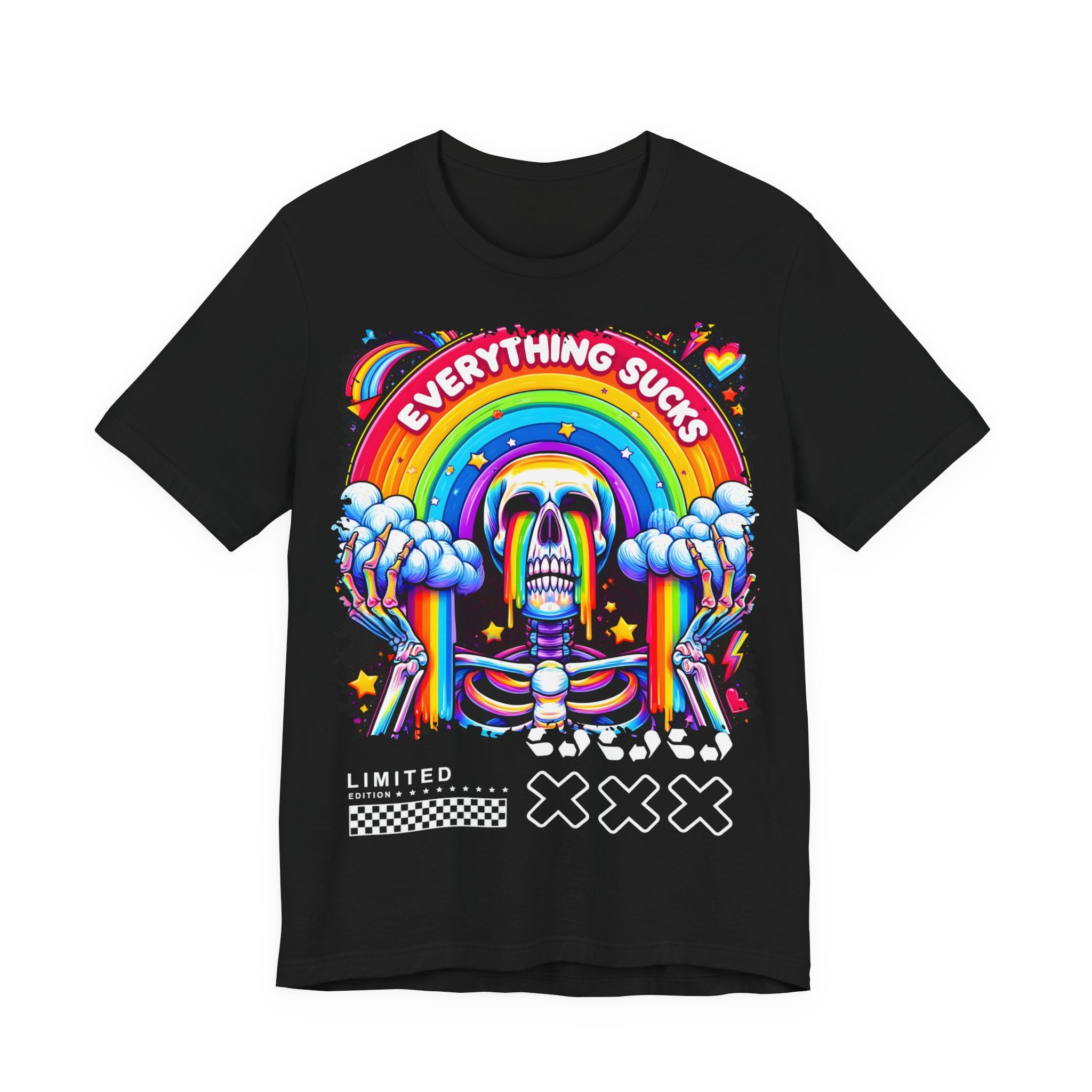Unisex Jersey T-Shirt „EVERYTHING SUCKS“ – Cooles Kurzarmshirt mit auffälligem Frontprint
