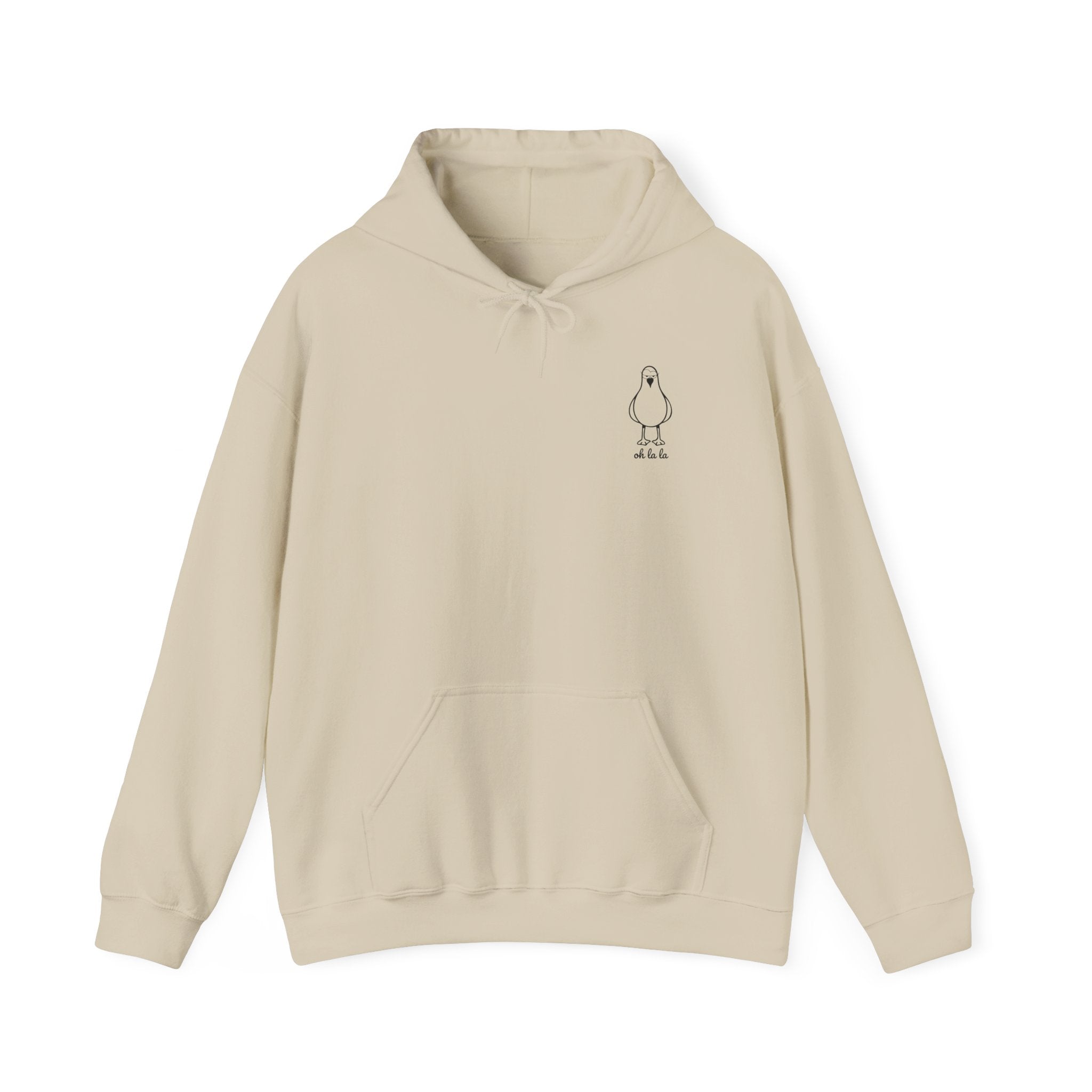 Hoodie „Sexy Möwe – Oh La La“ – Unisex Hoodie mit kleinem Frontprint & großem Rückenprint