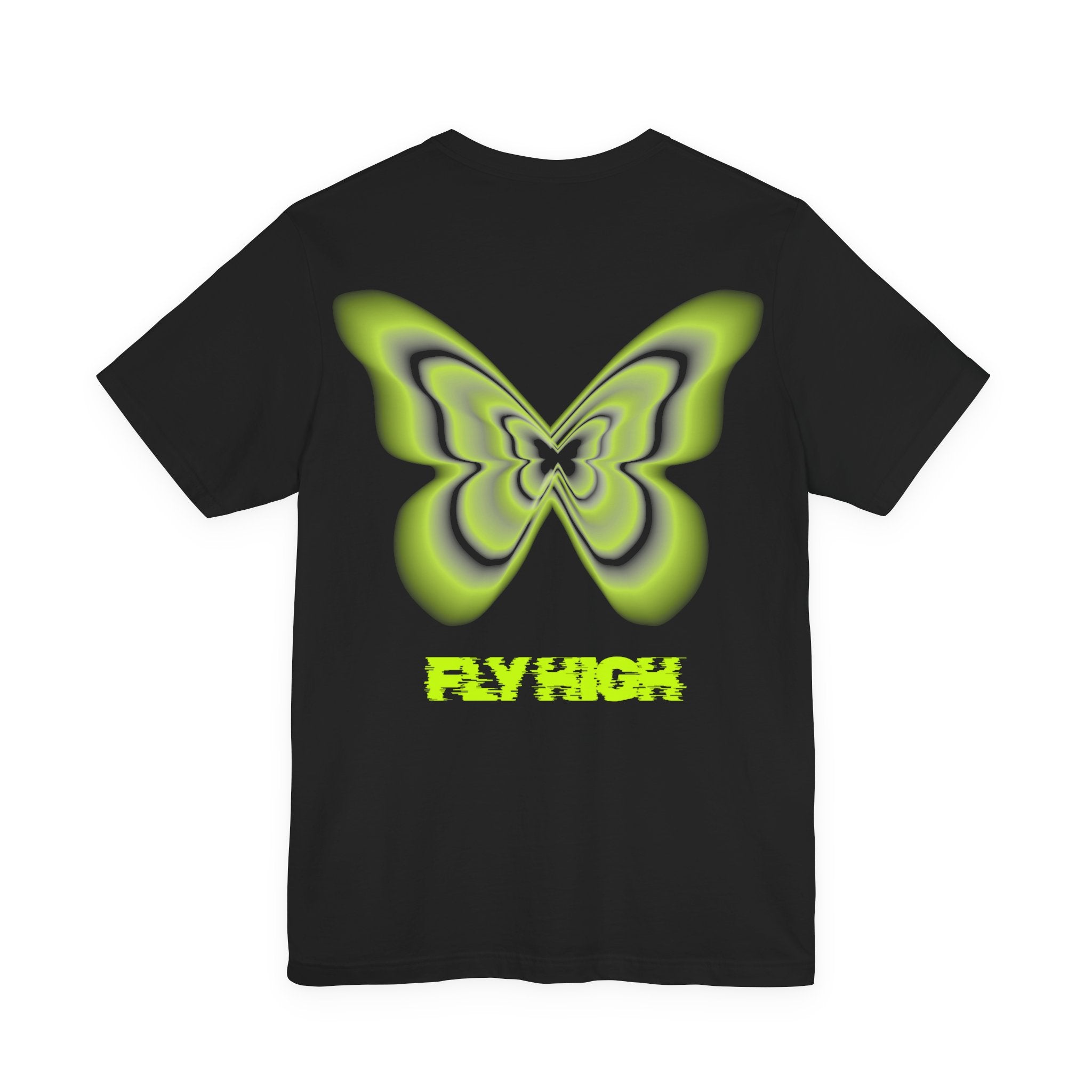Unisex Jersey T-Shirt „Fly High“ – Lässiges Kurzarmshirt mit kleinem Front- und großem Rückenprint