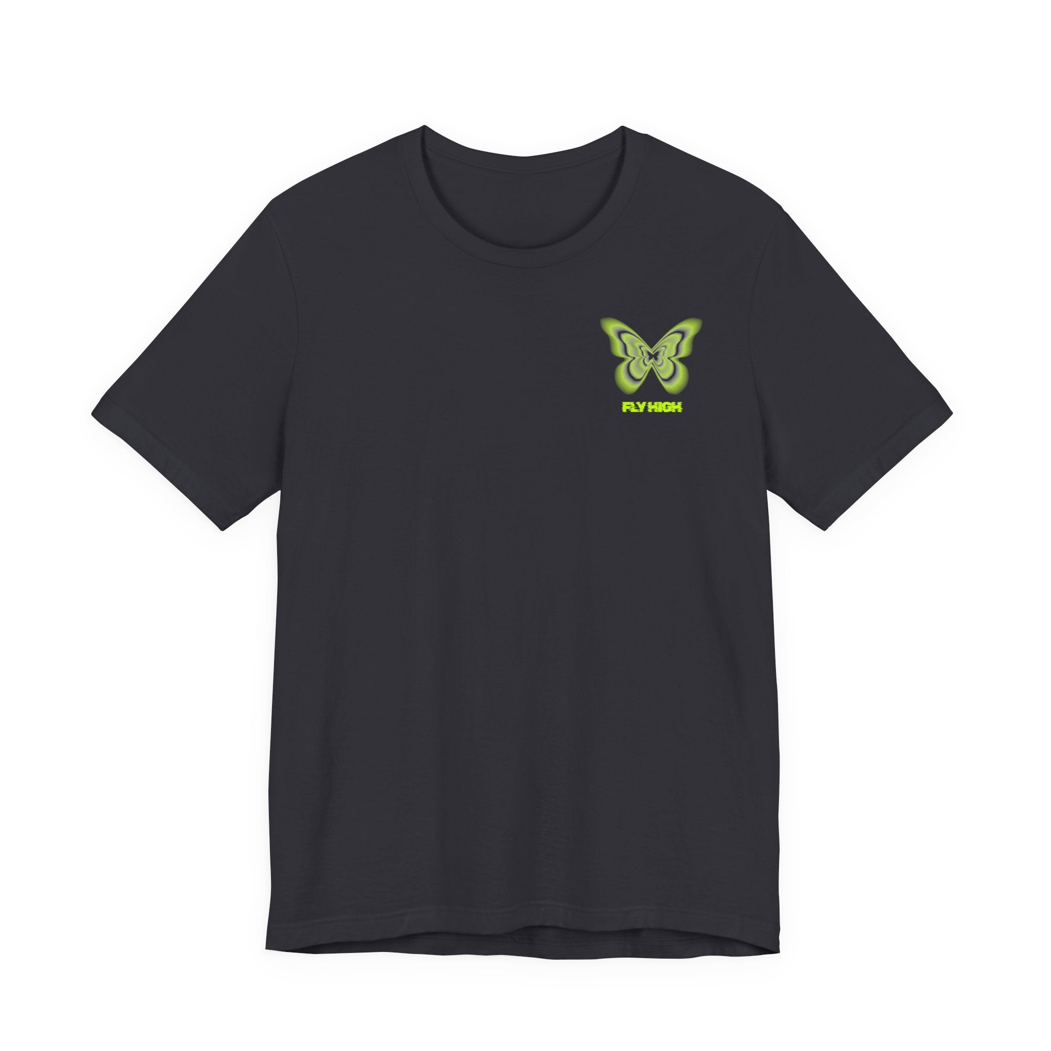 Unisex Jersey T-Shirt „Fly High“ – Lässiges Kurzarmshirt mit kleinem Front- und großem Rückenprint