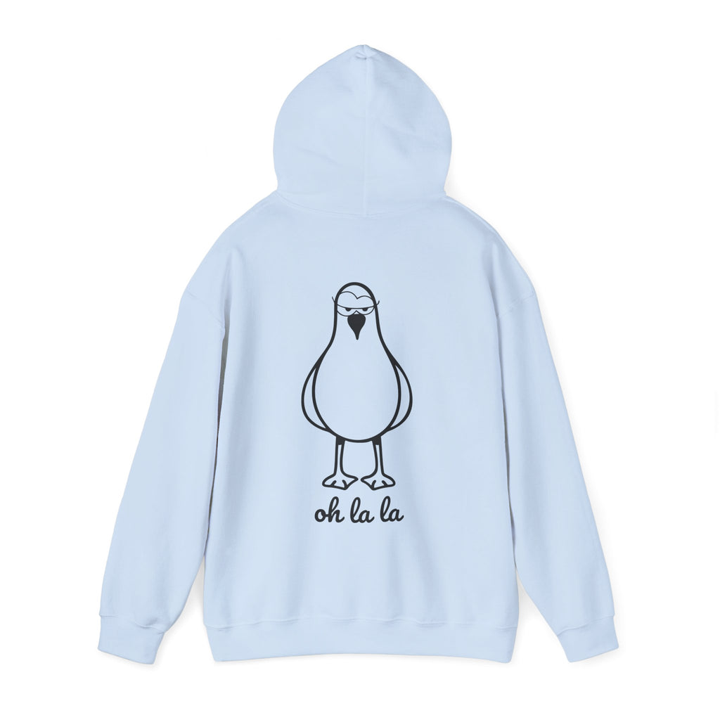 Hoodie „Sexy Möwe – Oh La La“ – Unisex Hoodie mit kleinem Frontprint & großem Rückenprint