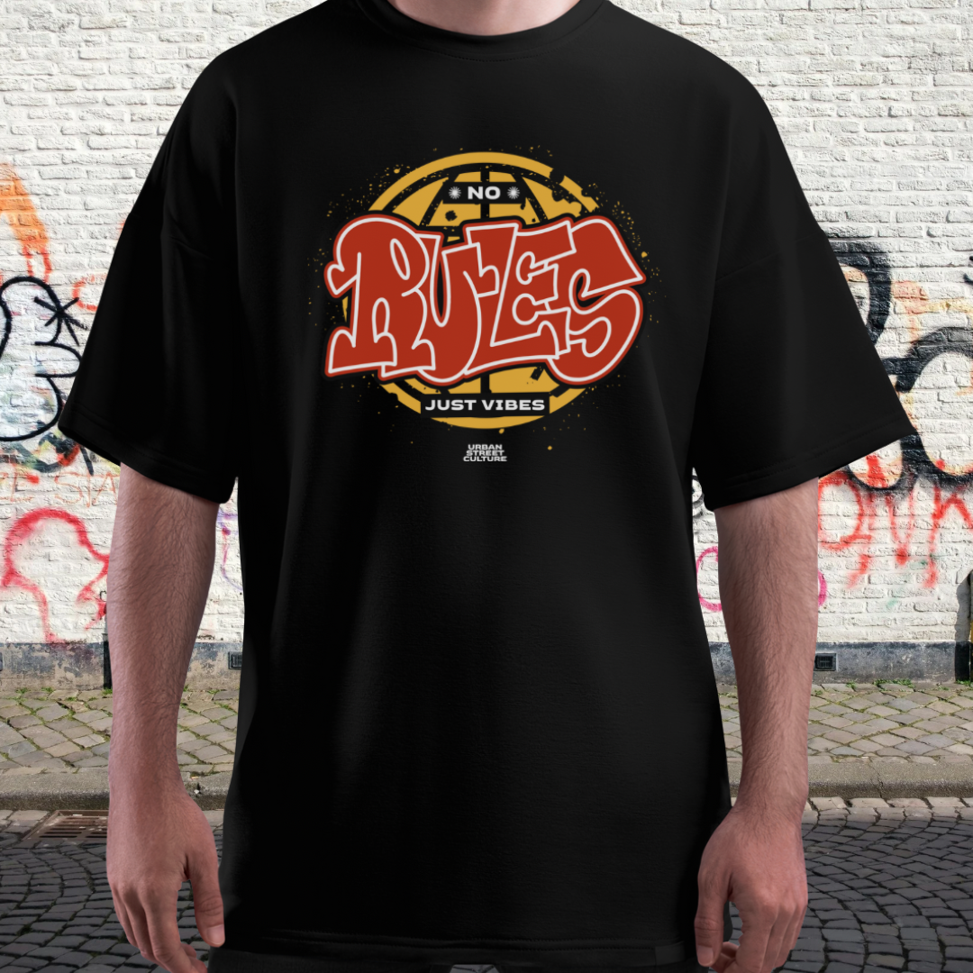 OVERSIZED BOX SHIRT STATEMENT – NO RULES JUST VIBES | UNISEX T-SHIRT MIT PRINT